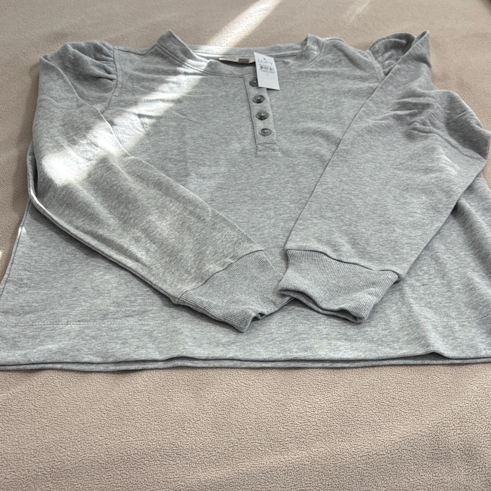 Loft Puff Sleeve Henley Sweatshirt